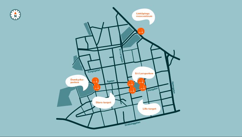 Karta över parkeringar för elsparkcyklar, illustration