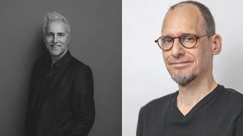 Sammansatt porträttbild av två olika män