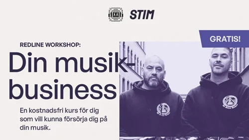 Affischbild med två män i hoodies och texten Din musikbusiness