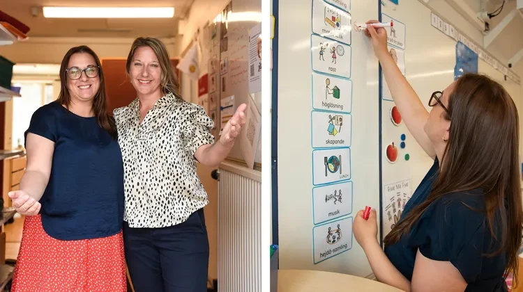 Lärare välkomnar till förskoleklass