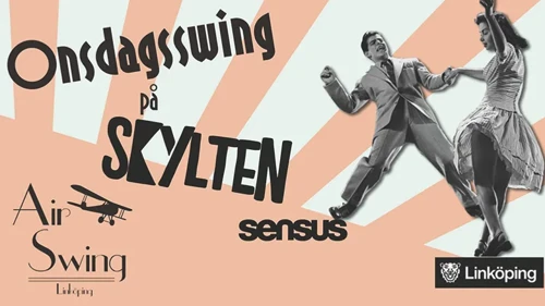 Bild på ett par som dansar med texten Onsdagsswing på Skylten