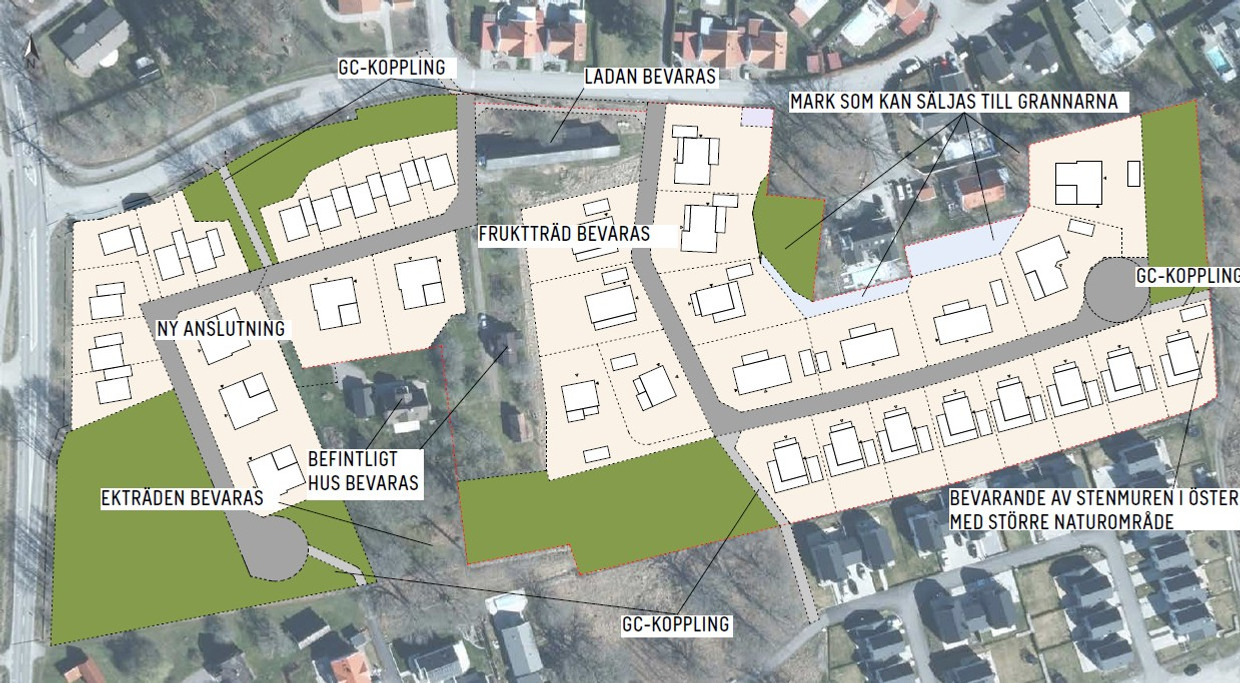 Preliminär strukturskiss och förslag på utformning för planområdet som kan komma att ändras (Sweco, 260512).