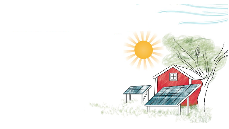 Illustration av solcellspaneler framför ett hus