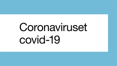 Vit ruta med blå kant med texten coronaviruset covid-19