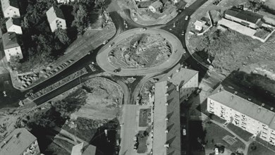 Flygfoto över Abiskorondellen Bild: Linköpings stadsarkiv