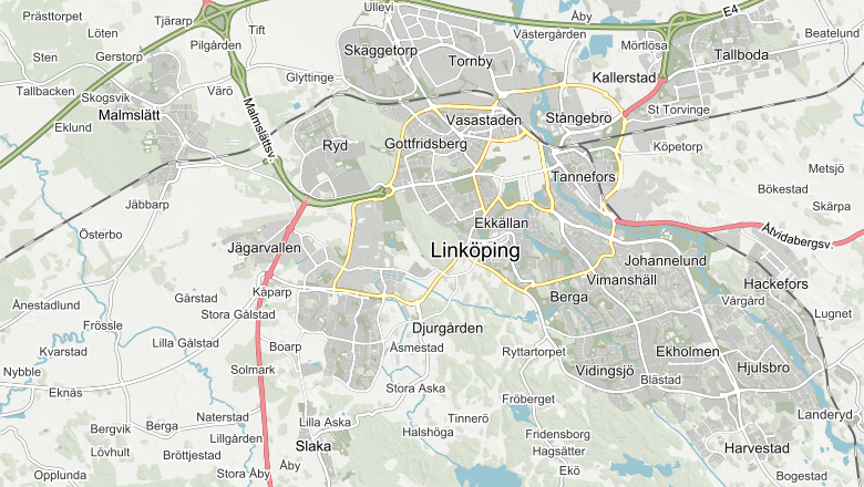 Tecknad kartbild över centrala Linköping.
