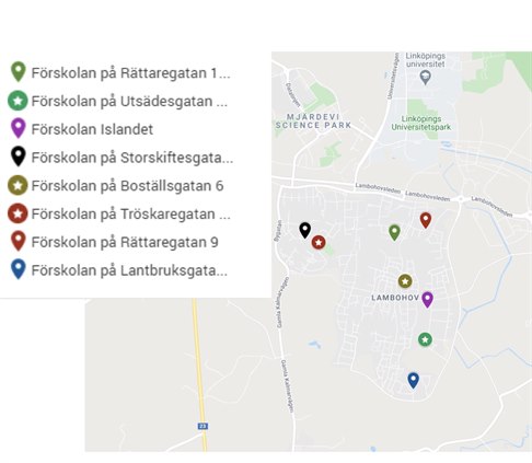 Karta som visar förskolor i Lambohov